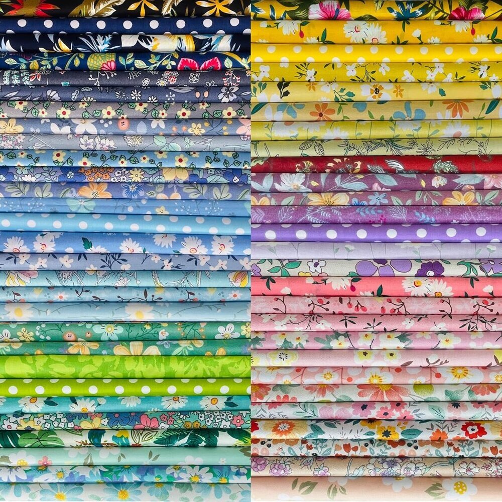 Kid-Safe 10x10 Floral Cotton Fabric Bundle - 50 Squares for Creative Projects